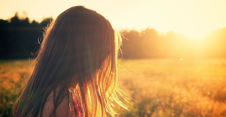 Woman Backlit in Sunny Field woman backlit sun field